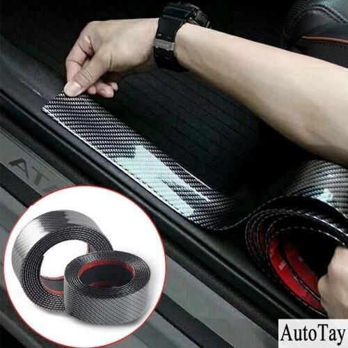 Universal Car Door Sill Scuff SUV Rubber Carbon Fiber Print Door Scuff Plate Threshold Cover Panel Step Protector Sticker Guard