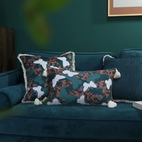 DUNXDECO Cushion Cover Decorative Pillow Case Modern Simple Garden Green Butterfly Jacquard Coussin Sofa Chair Bedding Cushion