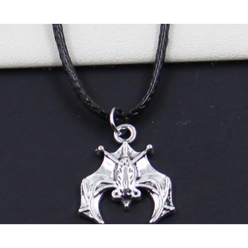 New Durable Black Faux Leather Down Bat Vampire Dracula Pendant Cord Choker DIY Necklace Retro Boho Tibetan Silver Color