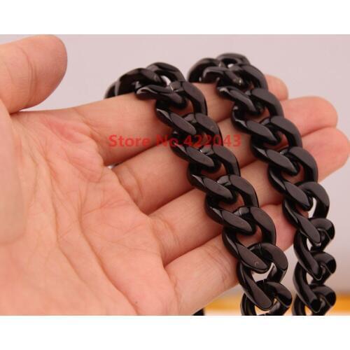 New Fashion 7-40" Mens Boys 15MM Black Filled 316L Stainless Steel Necklace Cuban Curb Link Chain Wholesale