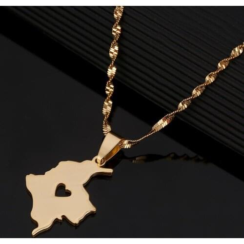 Stainless Steel Colombia Map Pendant Necklace Gold Color Map of Colombian Heart Jewelry