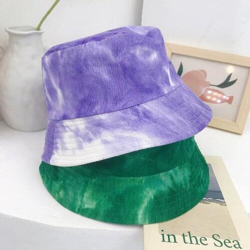 Fashion Double-sided Gradient Bucket Hat Mens and Womens Hip-hop Foldable Fisherman Hat Summer Sunscreen Cotton Flat Top Hat