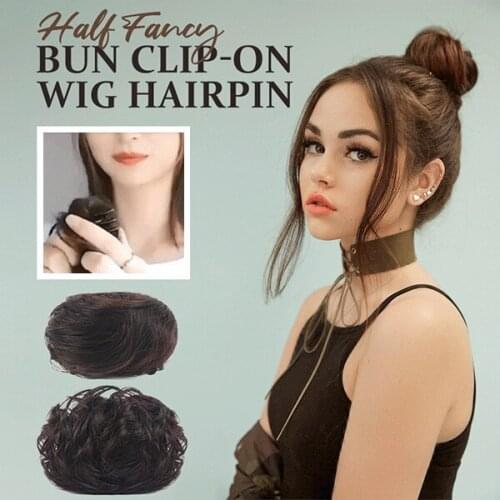 Half Fancy Bun Clip-on Wig Hairpin Ball Head Grasping Clip hair Bag Bud Head Fluffy Natural Hair Coil For Female Dropshipping