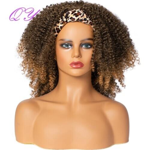 QY Hair HeadBand Synthetic Ombre Brown Wig Leopard Wrap Turban Hair Wigs With High Temperature Fiber Hair for African Women