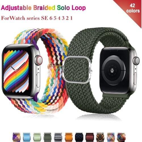 Braided Solo Loop Sport Strap for Apple Watch Bands 38mm 40mm 42mm 44mm Adjustable Elastic Nylon Bracelet IWatch Series 3 4 5 SE