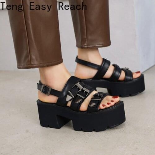 Platform Women Sandals Summer 2021 Female Shoes Woman Block Punk Heel Fashion Buckle Causal Sandals Ladies Black Brown