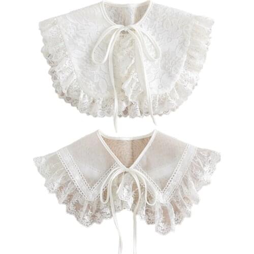 Detachable False Collar Embroidery Neck Ruff Mini Cape Covering Collar for Women Girls Elegant Style in Woven Organza