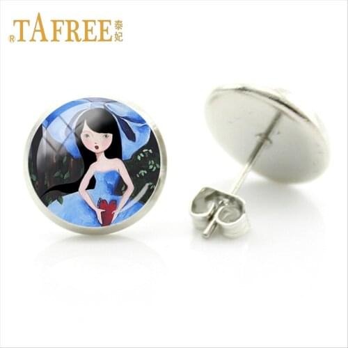 TAFREE Retro cartoon girl stud earrings vintage fashion high quality earrings for women lovers best gift jewlery ST09