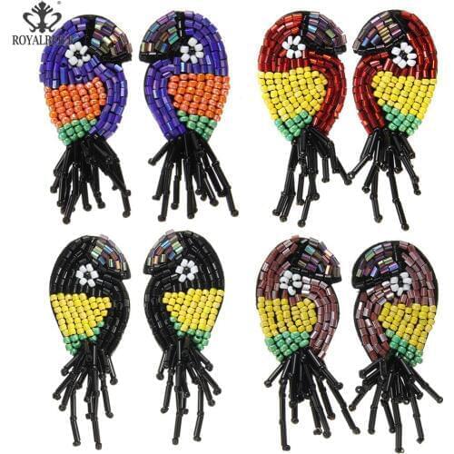 ROYALBEIER Bohemia Earrings Cute Animal Parrot Bird Earrings Handmade Bird Bead Statement Drop Earrings Ethnic Jewelry ES0690