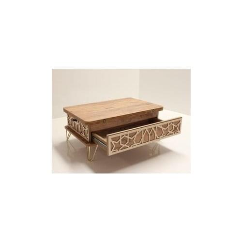 Modern lux Smart Openable Coffee table 3 Stage Drawers Gold Metal Legs coffe table