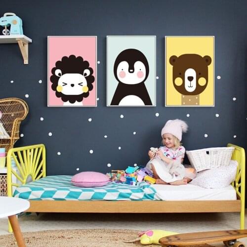 Cute Cartoon Animal Deer Rabbit Lion Penguin Bear Horse Cat Canvas Painting Wall Picture Printing Poster Nursery Room Decoration