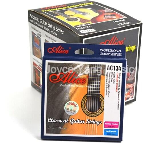12 Sets of Alice AC134 Classical Guitar Strings Crystal Nylon Strings Silver-Plated Copper Wound 1st-6th Strings Wholesales