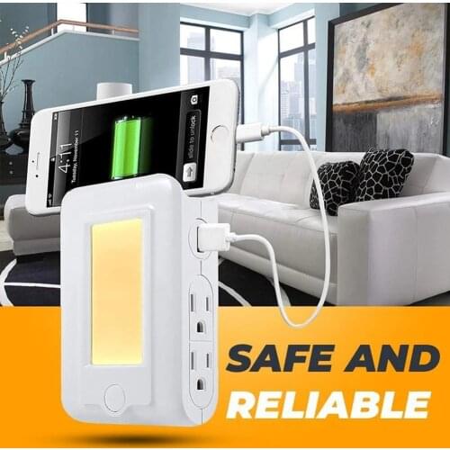 Dual USB Charging Socket Smart LED Night Light 4 In 1 Inductive Power Adapter Bedroom Night Light
