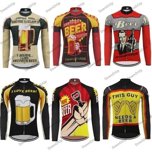 Beer Cycling Jersey long sleeve winter fleece and no fleece Bike Clothing Maillot Ciclismo mtb Manga larga