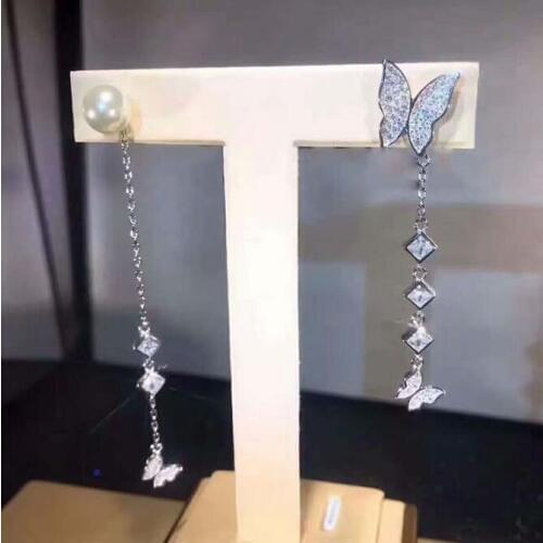 Top Quality Pure 925 Sterling Silver Jewelry For Women Butterfly CZ Earrings Luxcy Long Earrings Fine Costume Jewelry Earrings