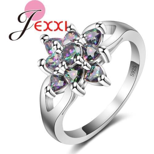 High Quality Vintage Rainbow Zircon Crystal Engagement Wedding Rings For Women Fashion 925 Sterling Silver Ring Accessory
