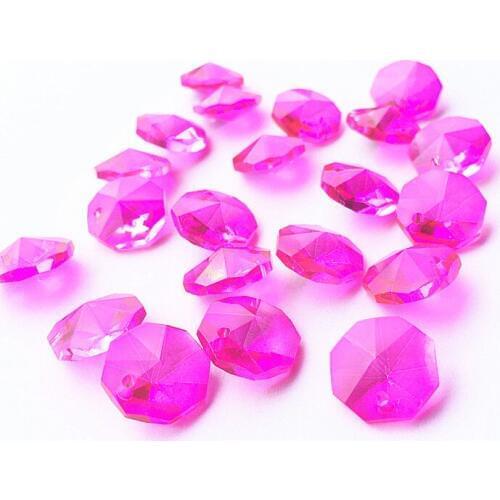 Top Quality 2021 Fuchsia 14mm Crystal Glass Octagon Beads In 1 Holes for Chandelier Lighting Accessories Diy Suncatchers Stones