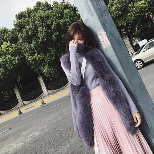Fox Women Clothes Real Fur Vest Coat Korean Vintage Elegant Long Jacket Winter Warm Waistcoat Manteau Femme Hiver ZL716