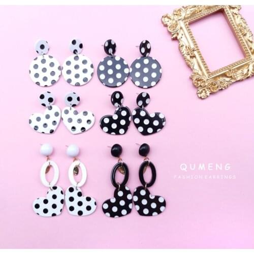 QUMENG 2020 Vintage heart/Acrylic/Stud/Long Earrings for Women Statement Elegant Resin Spot Wave point Earrings Fashion Jewelry