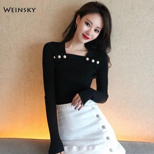 Women Knitted Jumper Sweater And Pullovers Korean Fashion Style Sweater Autumn And Winter 2019 New Casual Style Black Tops