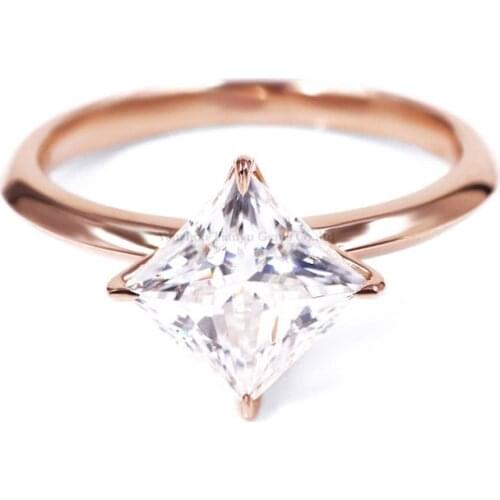 Tianyu Gems 7x7mm Princess Cut Moissanite Engagement Rings Solid 14k/18k Rose Gold Women Rings Gemstone Custom Fine Jewelry Gift