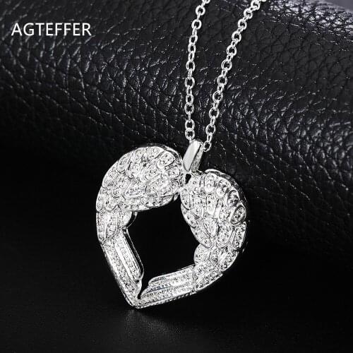 AGTEFFER 925 Sterling Silver 18 Inch Angel Wings Love Pendant AAA Zircon Necklace For Women Fashion Wedding Party Charm Jewelry