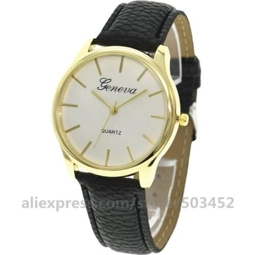 100pcs/lot Geneva 8001 Women Watch Stud Scale Wristwatch PU Belt Watches Cream Color Face Ladies Watch Simple reloj mujer
