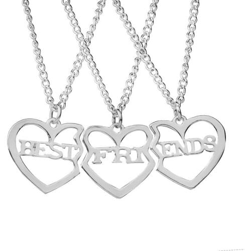 Classic Design Best Friend Heart Pendant Necklace For Women Girls Fashion BFF Friend Charms Choker Jewelry Party Gifts 3 pieces