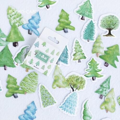 45pcs/Set Novelty Little Forest Trees Paper Sticker Decoration DIY Handmade Arts Craft Sticker Christmas gift