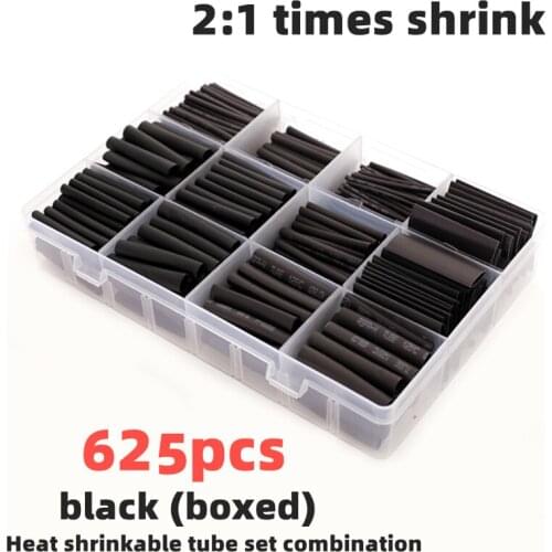 625ps Black boxed heat shrinktubing 2:1 electronic DIY kit, insulated polyolefin sheathed shrink tubing cables and cables tube