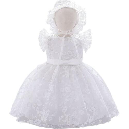 First Birthday Outfits for Baby Girls Newborn Cotton Embroidered Ruffle Fluffy Vestidos with Hat Toddler Sleeveless Dresses Sets