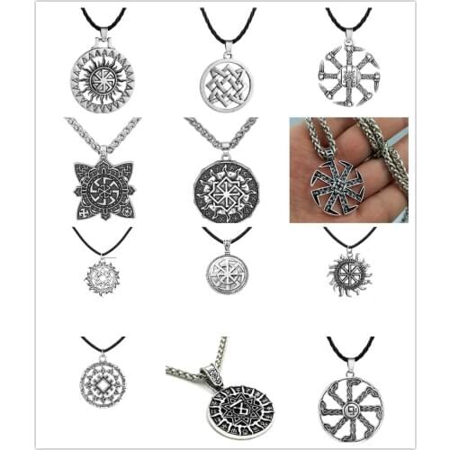 Antiquing Slavic Kolovrat Symbol Amulet Pendant Necklace Men Viking Rune Wheel Pagan Jewelry