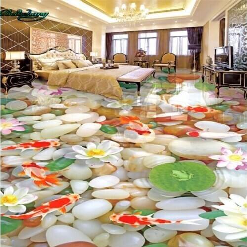 Beibehang Large custom wallpaper Wallpaper Pebble 3D lotus carp floor bathroom thickened wearable waterproof