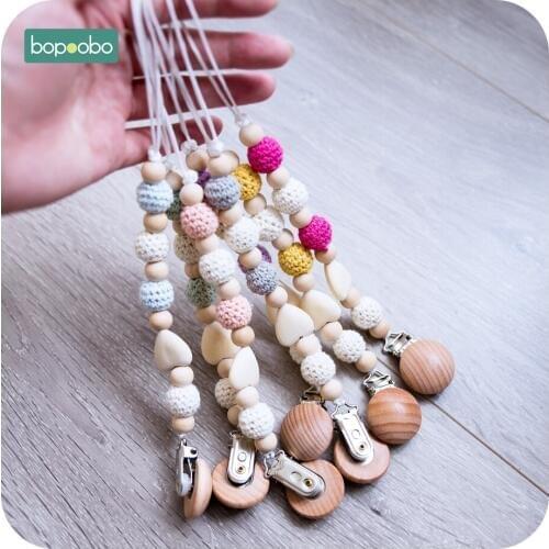 Bopoobo 1pc Baby Teether Beech Wood Heart Beads Food Grade Silicone Pacifier Chain Diy Making Jewelry Chewable Wooden Teethers