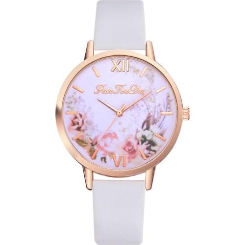 2020 Women Watches Luxury Flower Dial Quartz Analog Wristwatches Soild Color Leather Strap Gift Clock NEW Zegarki Damskie