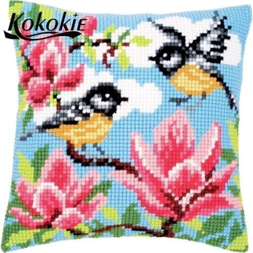Decorative birds printed embroidery pillow diy cross stitch pillowcase crafts handicraft embroidery yarn needlework kits