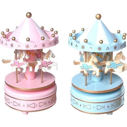 Wooden Horse Merry-Go-Round Carousel Musical Boxes for Kids Children Toy Christmas Birthday Gifts Home Tabletop Cafe Decor