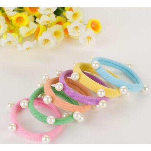 2017 New 20pcs/Lot Child Baby Kids Ponytail Holders Hair Accessories For Girls Fashion Rubber Bandsi with 5 pearl Accessories