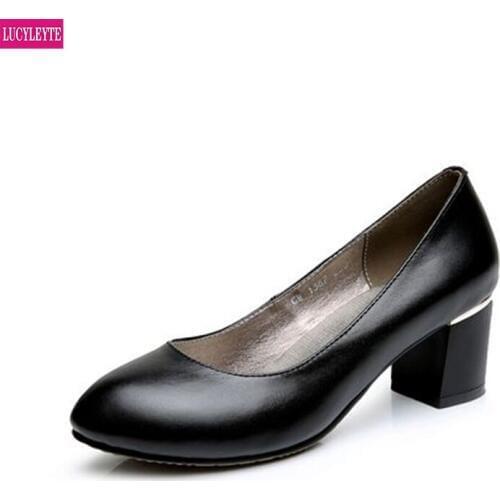 Focus on work shoes 30 years round head thick heel hotel management shoes leather formal womens shoes