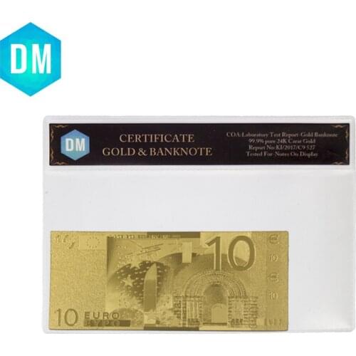 Hot Sale Gold Banknote EURO 10 Money Paper Foil Banknotes Souvenir Fake Money Bills