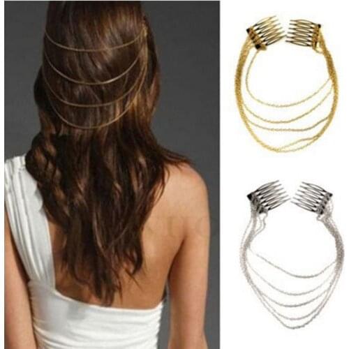 1pcs Fashion Women Metal Tassel Chain Hair Comb Headwear Jewelry Bridal Wedding Hair Comb Gift Hair Accessories Drop Shipping