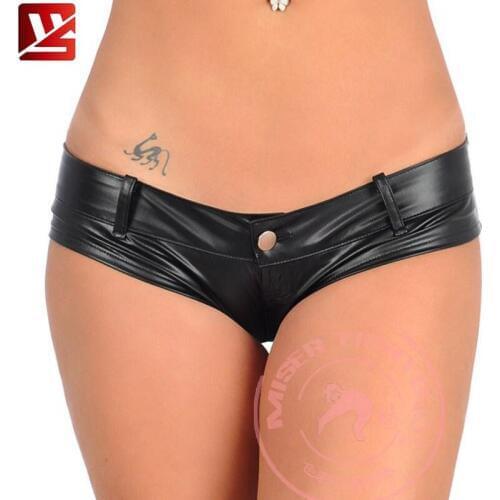MEISE Latex PU High Cut MINI Hot Shorts Low-Rise G-string Faux Leather Booty Shorts Micro Mini Cheeky Plus Size Jeans F43