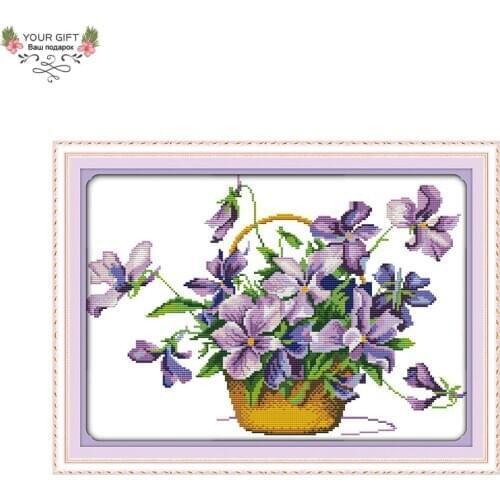 Joy Sunday H503 Free Shipping 14CT 11CT Stamped and Counted Home Decoration Purple Flowers Needlepoints Embroidery Cross Stitch