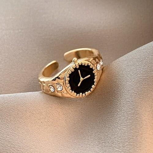 New Creative Minimalist Gold Color Ring Watch Crystal female Rings For Women Girl Jewelry Finger Open Rings