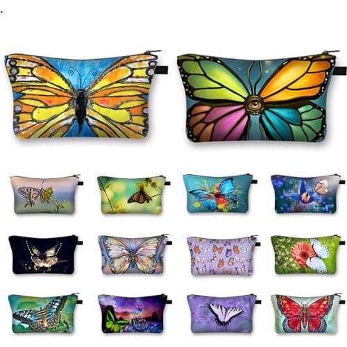 Butterfly Print Cosmetic Bag Womens Personality Colorful Storage Bag Korean Version Three-dimensional Waterproof Pretty Handbag
