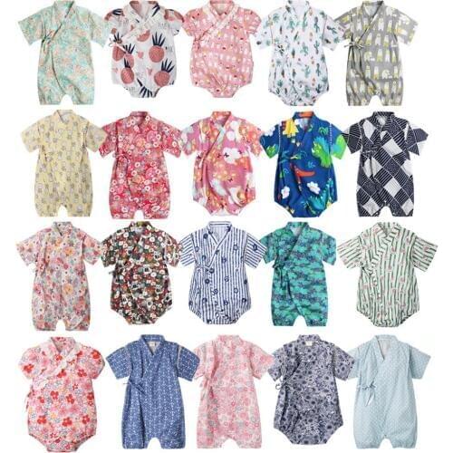 2019 Japanese Style Summer Spring baby Boys Girls Rompers Children Kids Belt Vintage Overall Kimono 100% Cotton Girls Bathrobe