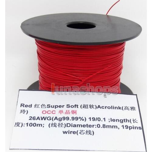 LN004496 Red 100m 26AWG Ag99.9% Acrolink Pure OCC Signal Wire Cable 19/0.1mm2 Dia:0.8mm For DIY