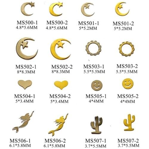 100pcs/bag Silver/Gold Moon-Star Heart Mermaid non-adhesive Soft Metal Sticker Nail Art Decoration m35
