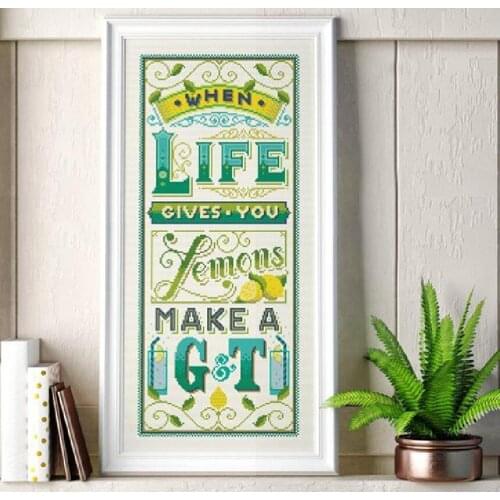 Life gives lemons cross stitch package cartoon simple word 18ct 14ct 11ct cloth cotton thread embroidery DIY handmade needlework