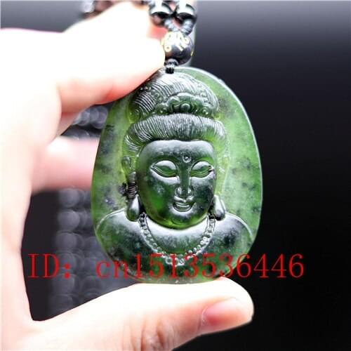 Natural Black Green Jade Chinese Guanyin Pendant Necklace Hand Carving Charm Jewelry Carved Amulet Luck Gifts for Men Her New